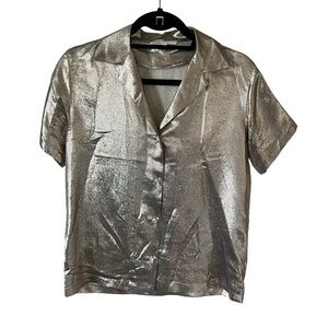 MAJE Silk V-neck Button Up Top